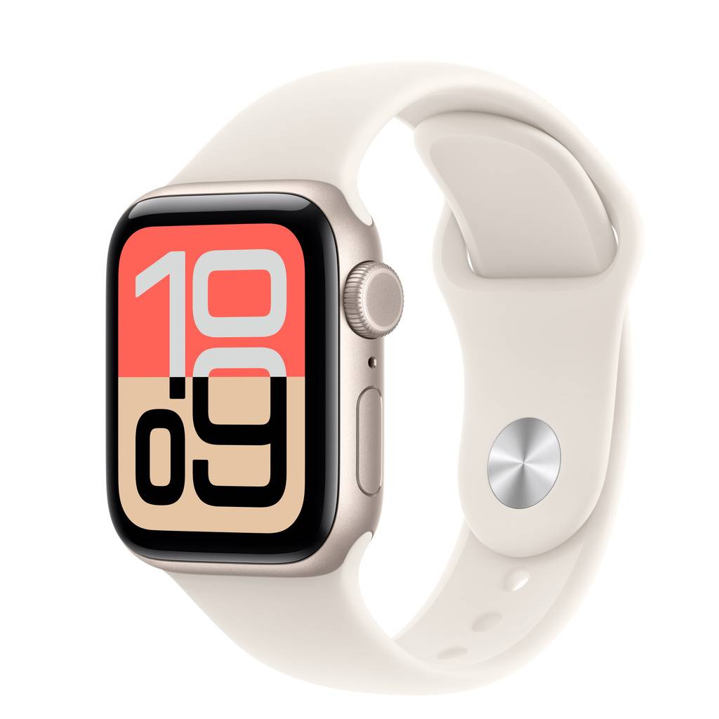 Apple Watch SE 3 (GPS + Cellular) • Aluminiumboett stjärnglans, 40 mm • Sportband stjärnglans – M/L