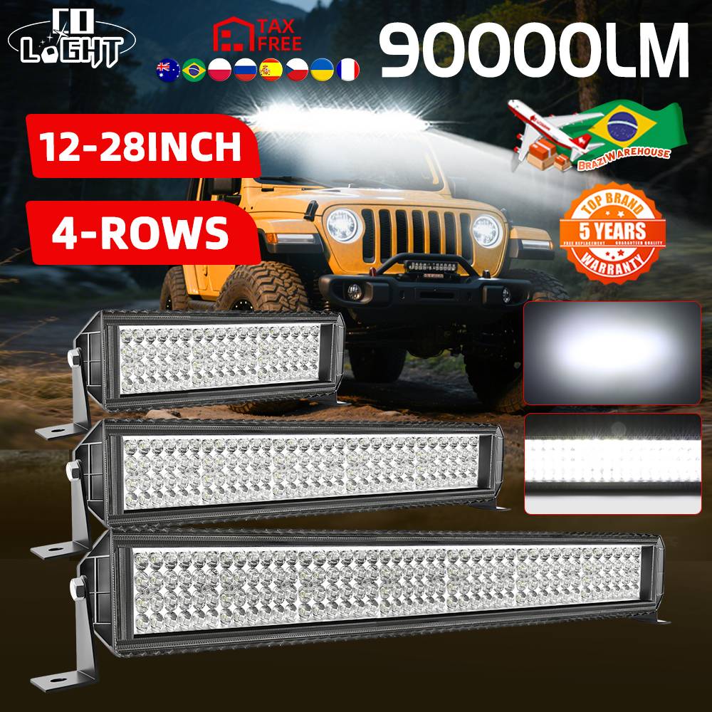 CO LIGHT 28 Inch Straight 4-Rows Led Light Bar Spot Flood 90000LM LED Car Work Lights Offroad Driving for Jeep Truck 4x4 ATV