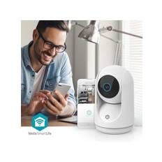Nedis SmartLife Indendørs Kamera Wi-Fi 3MP Full HD 1296p Pan tilt Cloud Storage (mulighed) / microSD (ikke inkluderet) / Onvif Med bevægelsessensor Nattesyn Hvid