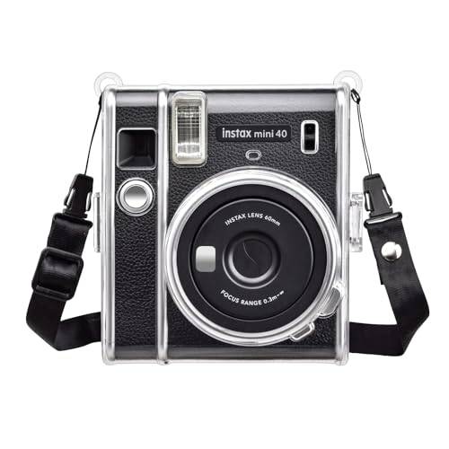 Rieibi Mini 40 fodral, PU-läderskyddsfodral för Fujifilm Instax Mini 40 Instant Camera med avtagbar axelrem, Klar, kamerafodral