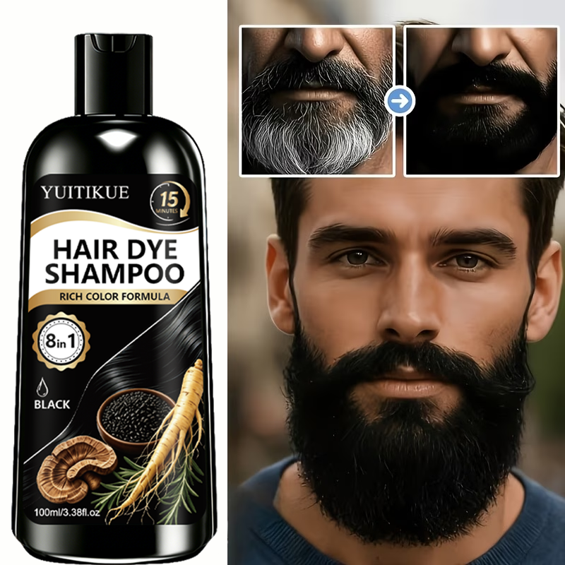 8 In 1 Black Hair Color Shampoo Natural Herbal Ginseng Ingredient Fast 15 Minutes Coloring Gentle Daily Hair Care Shampoo