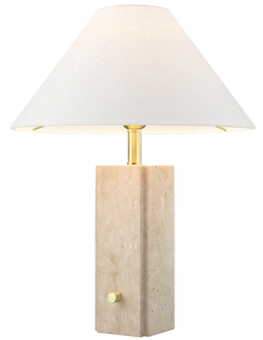 ORLEANS Bordlampe i travertin, stål og polyester H50 cm 1 x E27 - Travertin/Børstet messing/Hvid