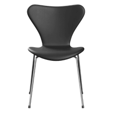 Fritz Hansen Serie 7™ 3107 Fuldpolstret Essential Læder - Sort, Forkromet stål - Black November