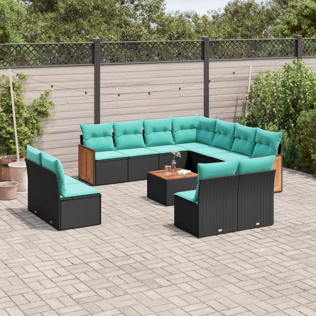 vidaXL sofasæt til haven 12 dele med hynder polyrattan sort
