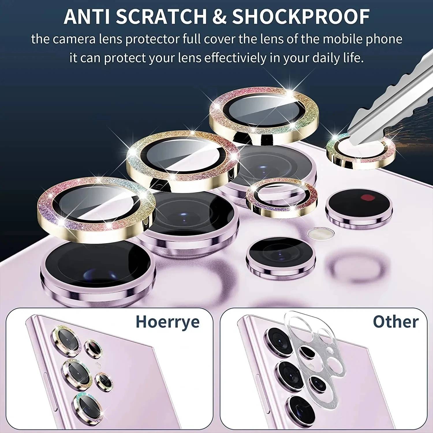 Glitter Camera Glass Protective Lens Ring Screen Protector for Samsung Galaxy S26 Ultra S25 Ultra S24 Ultra S25 plus S23 S22 Ult
