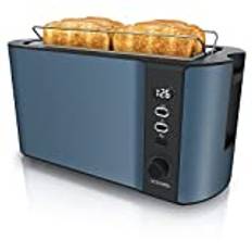 Arendo - Edelstahl Toaster Langschlitz 4 Scheiben - Defrost Funktion - wärmeisolierendes Gehäuse - mit integrierten Brötchenaufsatz - Krümelschublade - Display mit Restzeitanzeige - Admiral Blau