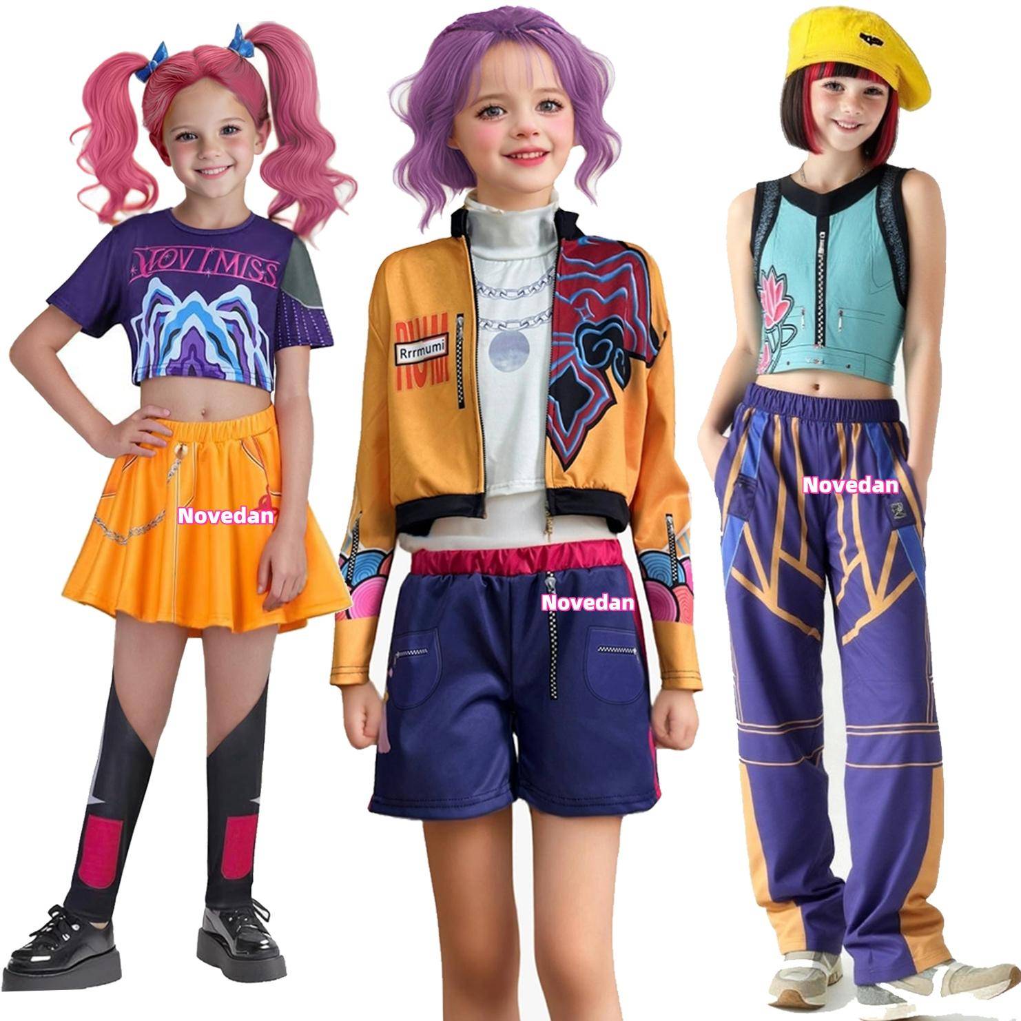 Huntrix KPDH KDPop Rumi Zoey Mira Cosplay Kostym Barn Flickor Halloween Scen 3D Tryckt Mönster Rollspelskläder 130cm