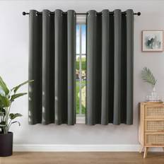 Joydeco Ogenomskinliga gardiner med öljetter i set om 2, mörkläggningsgardin, termisk gardin, värmeskydd, öljettgardin för sovrum och vardagsrum (2 st, 137 x 117 cm (H x B), mörkgrå)