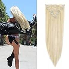 Gairyan Clip in Extensions hårförlängningsklämmor 8 delar set syntetiskt hårstycke Clip on Hair Extensions clips 60 cm slätt långt syntetiskt hår för flickor (ljusblond)