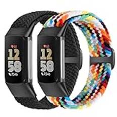 Yunshare Elastiskt flätat armband endast kompatibelt med Fitbit Charge 6/Fitbit Charge 5, justerbart Solo Loop stretchigt nylontyg ersättningsarmband för Fitbit Charge 6/Charge 5 kvinnor män