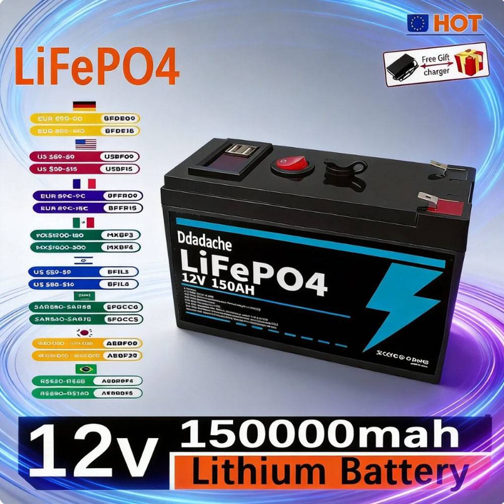 LiFePO4 12V 150Ah Rechargeable Lithium Battery,Built-in BMS,Perfect for Ride on Toys,solar panels,Fish Finders,Power Wheels