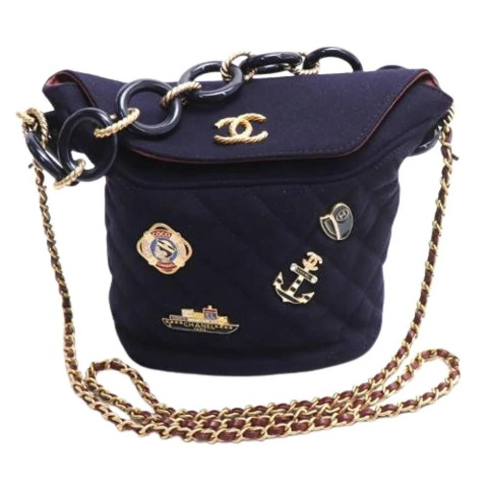 Chanel Vintage Pre-owned Vintage Bucket Bag - Vintage - Dame - Blå - ONE SIZE - Læder