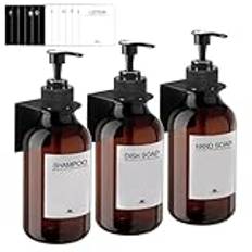 RISAKOGO Tvålpump väggmontering utan borrning, set om 3 500 ml tvåldispenser vägg brun schampo dispenser dusch diskmedel dispenser schampo dispenser för kök badrum