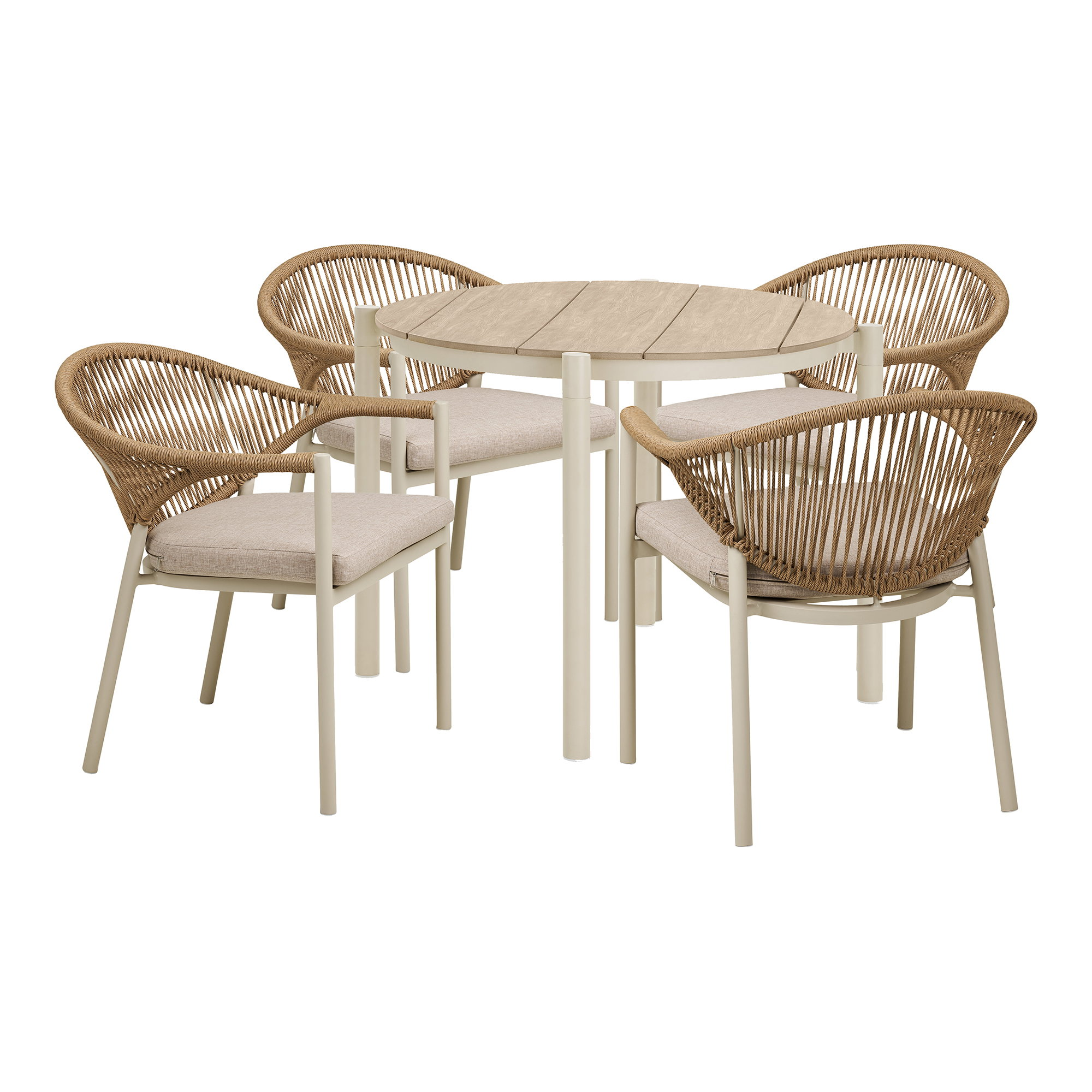 HOUSE NORDIC ABELA HAVEMØBELSÆT SPISEBORD/4 STOLE SAND - 90