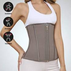 1 st. Latex Dam Sport Body Shaper Utomhus Elastisk Dragkedja Design Svettbälte Shapewear Slim Midja Trainer Cincher Korsett Mage - Grå (L,M,S,XL,XS,XXL,XXXL)