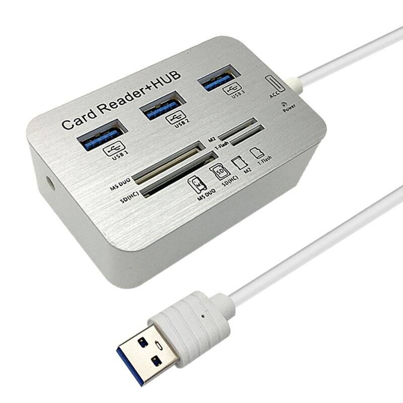 Aaaj -3.0 usb hub och kortläsare combo höghastighets hab med ms/sd /m2/ tf och med 3 portar usb splitter för dator