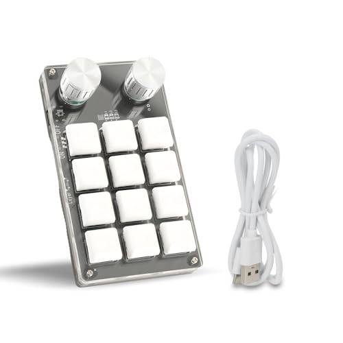 Enhands Makro Mekaniskt Tangentbord Bärbar USB Mini 12 Nyckel RGB Multifunktion DIY Programmerbar Tangentbord med Knopp för Office Gaming Lab(Svart vit)