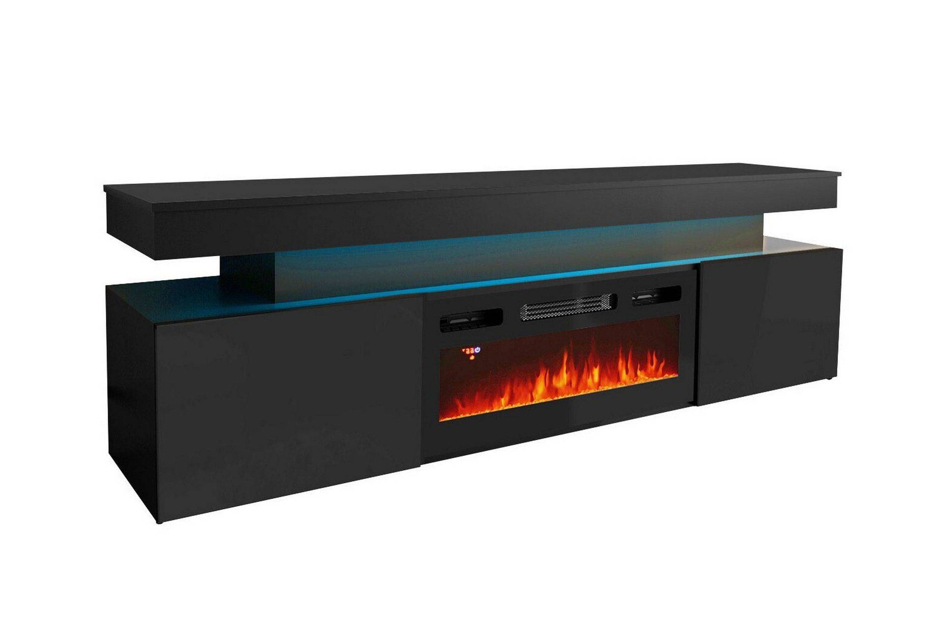 Concept 55 Glenndale Tv bänk med Förvaring + LED kamin + Belysning 190 Svart