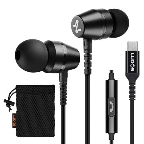 LUDOS OMNITONE USB C Kopfhörer, 5 Jahre Garantie für iPhone 17 16 15 Pro Max Plus Air Samsung Galaxy S24 S23 Ultra S22 S21 FE S20 A53 A54, USB Typ C Ohrhörer mit Mikrofon In-Ear mit Kabel für iPad