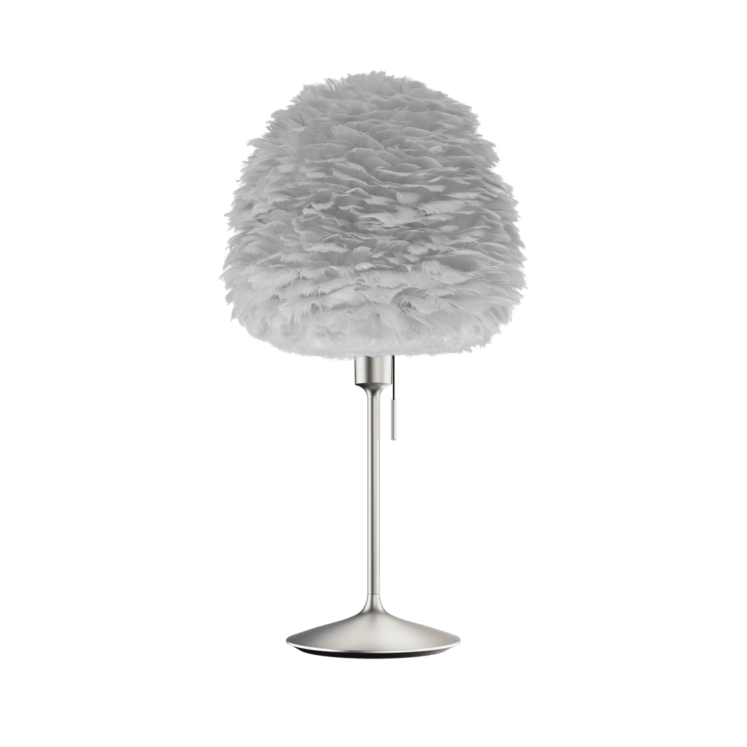 UMAGE Eos Evia Mini Bordlampe – Lyse grå – inkl. Santé bordlampefod i børstet stål.