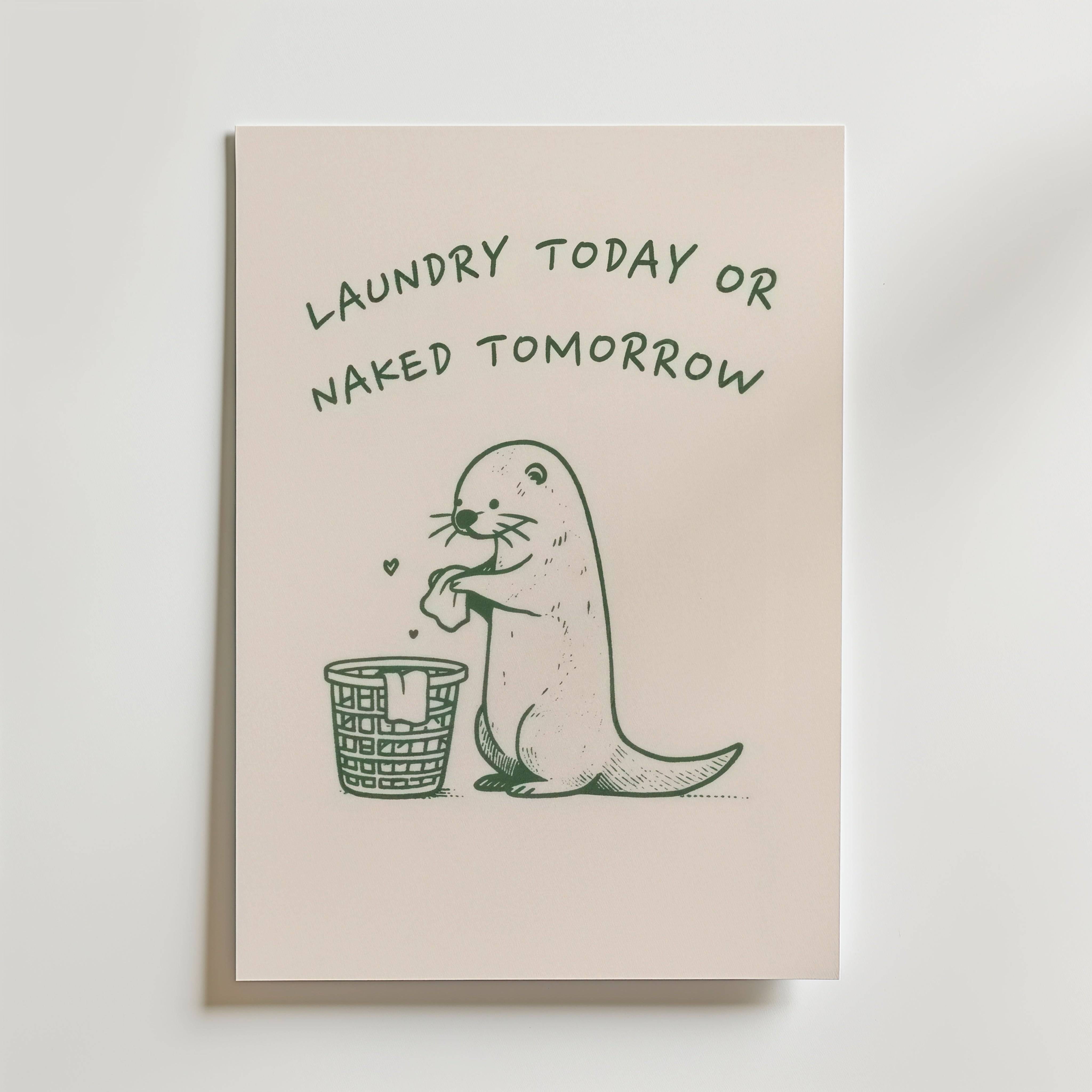 Laundry Today or Naked Tomorrow Poster - Premium Canvas 21x30 cm Utan passepartout
