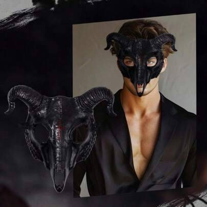 Svartvit halvmask med gethorn och dödskalle, gotisk demonrammask i ben, Halloween cosplay kostymtillbehör för maskerad, karneval och mörkt temafestklä - Vitt getskelett