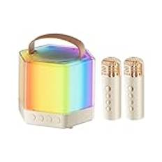 Karaokemaskin, liten mikrofon och högtalare set, levereras med 2 mikrofoner, RGB-färglampor, trådlös – högtalare färgglada atmosfärljus