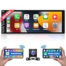 Hodozzy 2GB 64 GB Android Autoradio 1 Din Carplay trådlös Android Auto, 1 Din Bluetooth-radioskärm, 6,86" pekskärm bilradio GPS/Wi-FI/FM RDS-radio/USB AUX-ingång/EQ/SWC-kamera