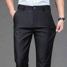 Elastic Casual Trousers Men, Straight Business Slim Fit Pants, Suitable For Wedding, Office, Business Travel, Halloween, All Seasons, Wear To Work - Black - 30,32,36,38,34
