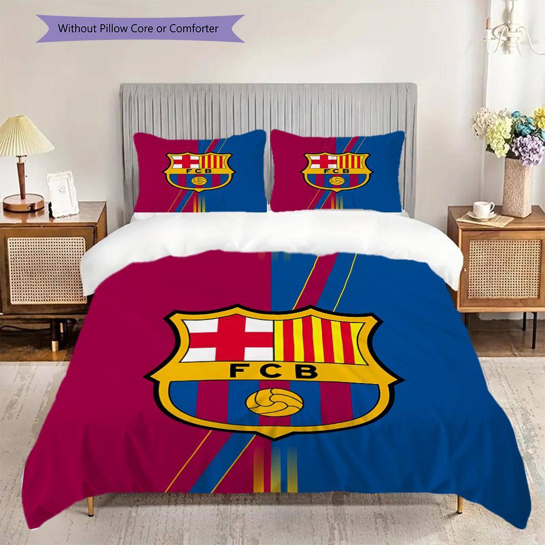 FC Barcelona Mönster Sängkläder Täcke Set Täckeöverdrag Örngott Heminredning Födelsedagspresent (1 * påslakan + 2 * örngott, utan kärna)