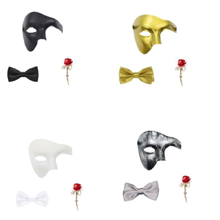 Halloween-kostym Bär Mask Set med Halvansiktsform, Halsband och Rosnål för Festkvällar och Scenuppträdanden