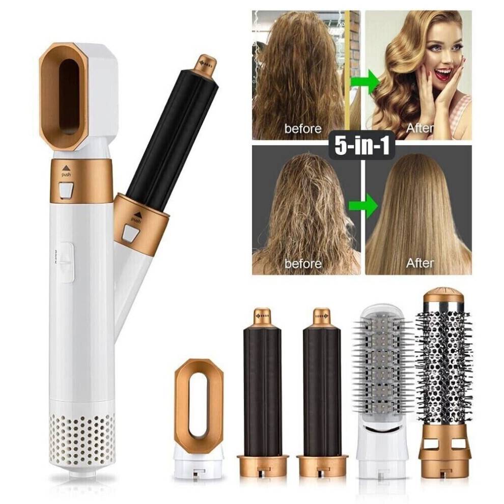 5 i 1 hårstyler med varmluft, børste og hårtørrer med glattejernstilbehør til glat styling og volumen