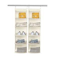BrilliantJo Set med 2 hängande Förvaringsgarderober, tyg Klädarrangör med 5 Fack och 6 Sidofickor 30 x 30 x 108 cm Beige