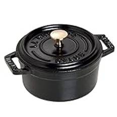 STAUB Mini Cocotte, rund med lock 10 cm, 0,25 l, lämplig för induktion, med matt svart emaljering inuti grytan, svart