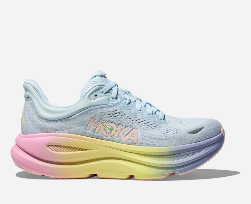HOKA Bondi 9 Schuhe für Damen in Glimmering Blue/Overcast Größe 43 1/3 Weit | Straße