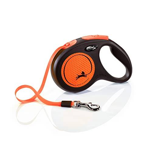 Flexi, New Neon Model Leash, särskilt motståndskraftig rem, Advanced Guidance System, Made in Germany, Fluorescerande orange, M 25kg max - 5m