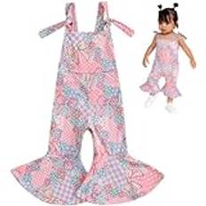 Baby Girl Clothes, Cute Bow Print Suspender Baby Overalls, Breattable Toddler Jumpsuit, ärmlös rem Baby Flare Pants, L