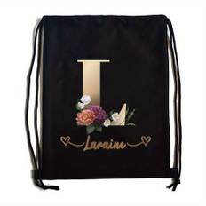TEMU Customize Free Name Drawstring Backpack Double Shoulder Dry Bags Basketball Bags 26 Initial Letter A- Gym Bag Portable Outdoor Travel Hiking Camping Backpack Shoe Bag For Swimming