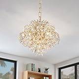 BESTIER Guld modern hängande ljuskrona kristall regndroppsbelysning taklampa fixtur lampa för matsal badrum sovrum vardagsrum 4 G9 glödlampor krävs D 28 cm x H 30 cm