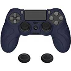 PlayVital Skydd Fodral för ps4-kontroller,Halkskydd Silikonskal Hölje Kompatibel med ps4 Slim/Pro Controller,Silikon Skydd Hud Ärm Skyddande för ps4 med 2 Joystickhölje-Midnattsblå(Guardian Edition)