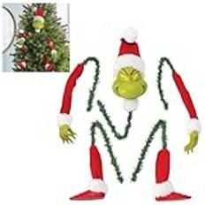 Julgransdekorationer, gåvor, julgranspynt i form av Grinchens huvud, armar och ben, fyllda ben, alv som fastnat i julgranen, prydnad, girlang