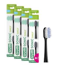 GUM Sonic Daily Ersatzbürstenköpfe für GUM Sonic Daily Schallzahnbürste/Weiche, mikrofeine Borsten für eine sanfte, gründliche Reinigung, jeden Tag / 4 x 2 Stück (Schwarz)