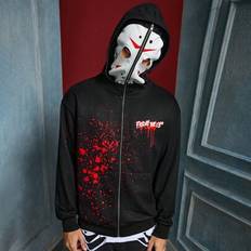 Casual Lösstickad Jason Mask & Splatter Print Zip-Up Hoodie Sweatshirt för män - Svart (L,M,S,XL,XS,XXL,XXS,XXXL,XXXXL)