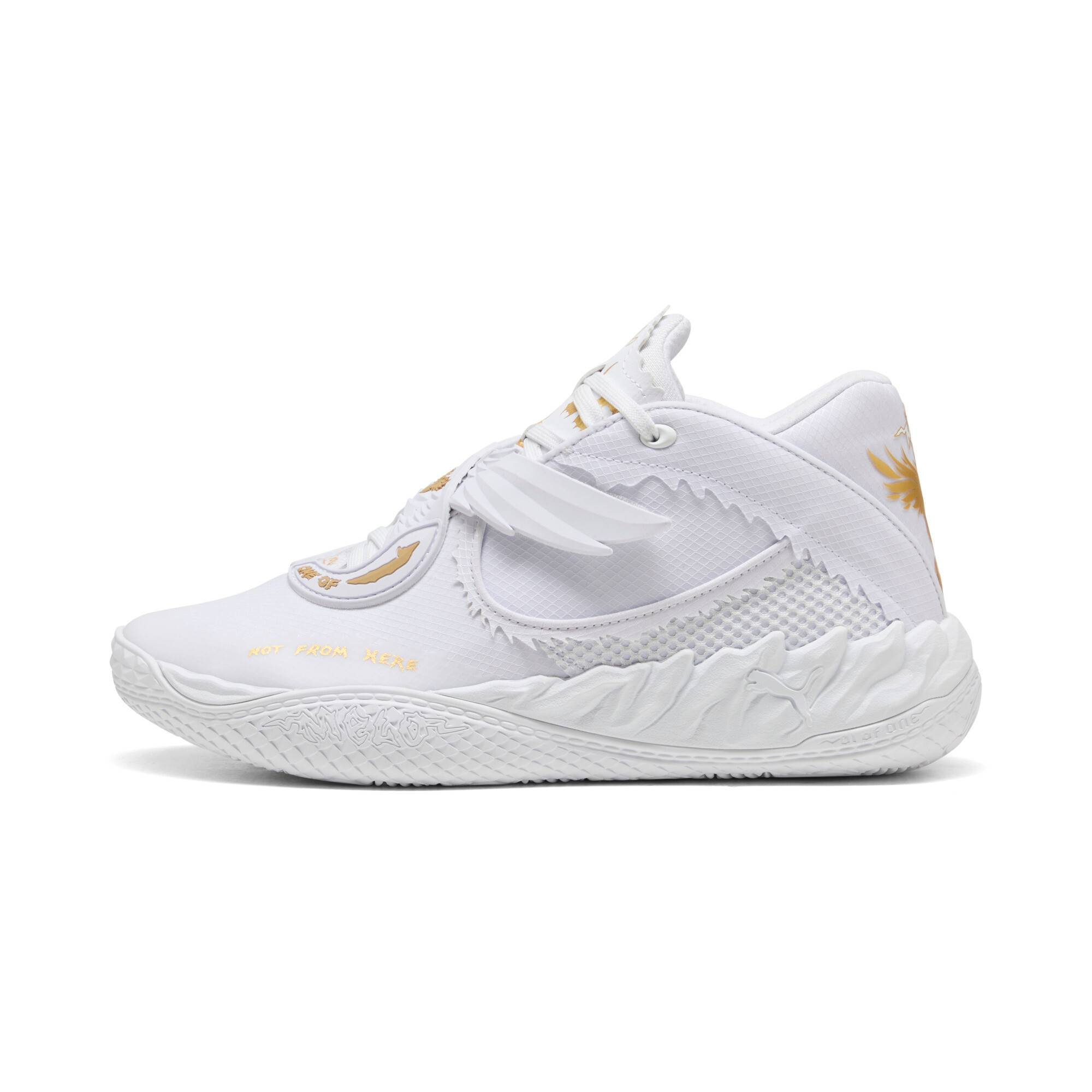 PUMA MB.05 Mist Basketball Shoes Youth, Shoes, White/Gold, 37.5