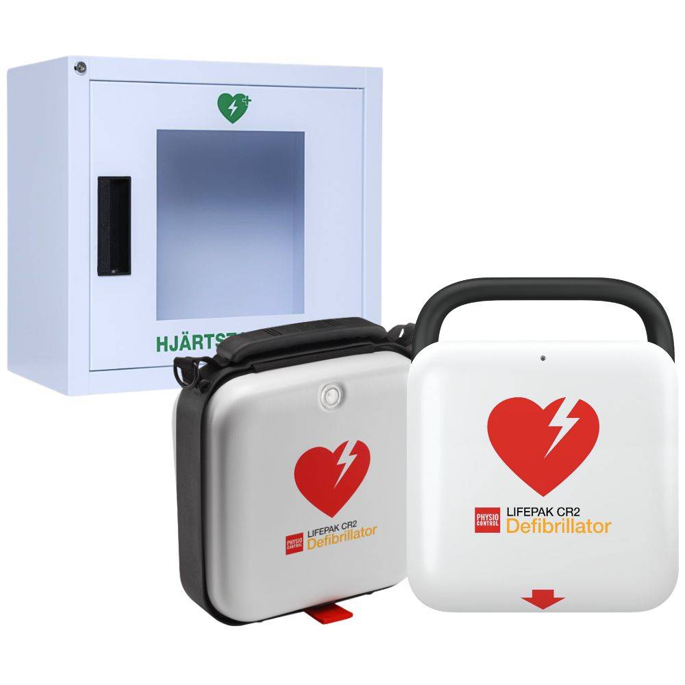 LIFEPAK CR2 Wi-Fi med bärväska och larmat inomhusskåp (vitt)