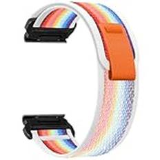 ZoRoll 22 mm QuickFit-armband för Garmin Fenix 7 Pro/Fenix 7/Fenix 6 Pro/Fenix 6/Fenix 5 Plus/Fenix 5, Elasticity Nylon Armband med Kardborreband för Garmin Epix (Gen 2) - Rainbow White