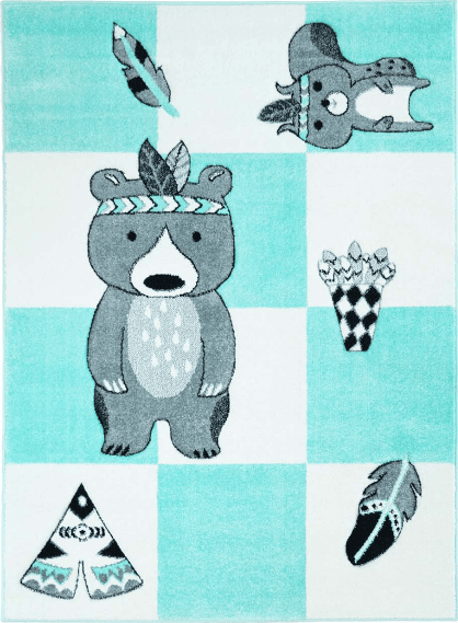 Barnmatta - Bueno Indian Bear (turkos) (Storlek: Ø 160 cm)