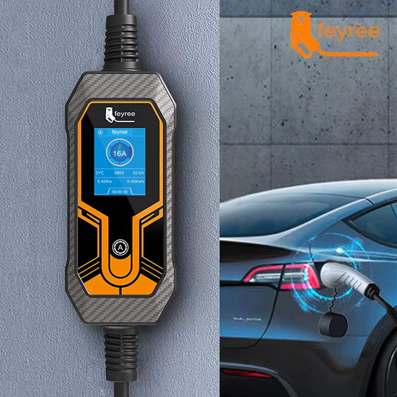 Feyree 11KW 16A EV Portable Charger Type2 EVSE Charging Box Electric Car Charger CEE Plug IEC62196-2 Electric Vehicle Charger
