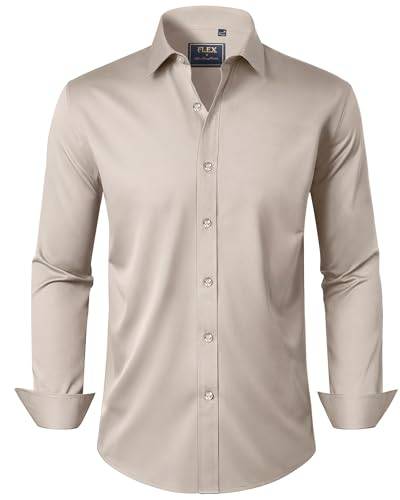 J.VER Freizeithemd Knitterfreie Hemden für Männer Bügelfrei Anzug Businesshemd BüRo Formeller Anlass,Beige,M