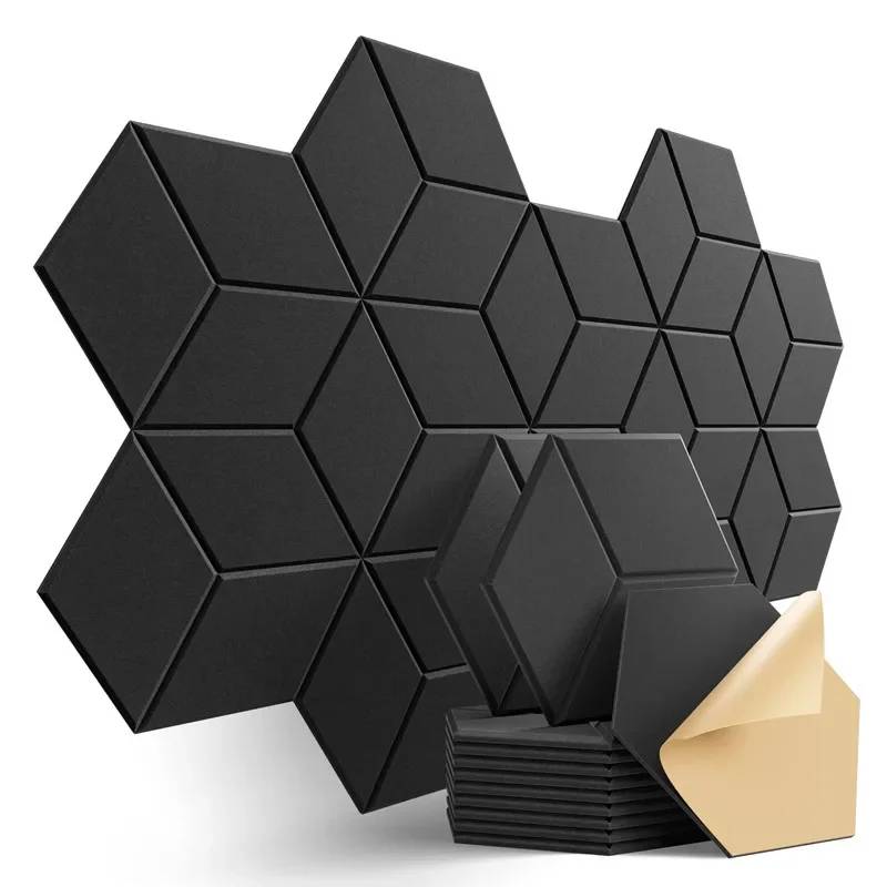 Design To Absorb Noise Eliminate Echoes Black 12 Pack HexagonalSelf-adhesive Acoustic Panels Sound Proof Foam Panels Y-Lined